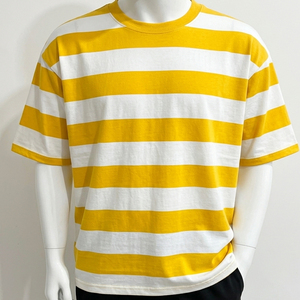 T-shirt pour homme à col rond rayé en coton 100% de haute qualité, coupe ample, impression personnalisée, manches courtes, surdimensionné - Product Image 1