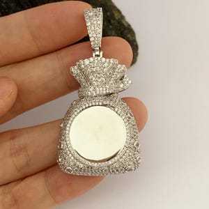 Pendentif personnalisé en moissanite avec photo, motif sac d'argent glacé, finition Hip Hop, pour fêtes, en argent 925, bijoux fins, pendentifs et breloques - Product Image 6