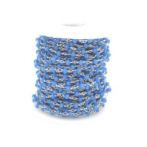 Chaîne de chapelet en calcédoine bleue hydro, perles rondelles facettées de 3 mm, fil plaqué argent, chaîne de bijoux enroulée, fourniture - Product Image 3