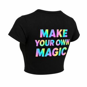 Top Corto con Estampado Gráfico para Mujer, Manga Corta, Cuello Redondo, Estilo Baby Tee, Letras Holográficas, Corte Ajustado, Blusa Informal de Verano, Sin Marca - Product Image 5