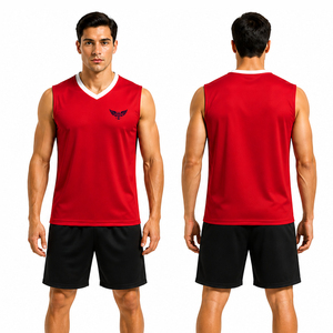 Ensemble uniforme de volley-ball rouge et noir pour hommes, maillot sans manches personnalisé, short respirant à séchage rapide, vêtements de sport d'équipe - Product Image 1