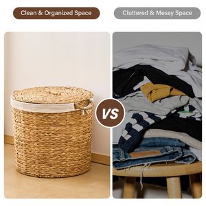 145L Round Woven Natural Water Hyacinth <b>Laundry</b> Hamper with Lid Elegant Round <b>Wicker</b> <b>Laundry</b> <b>Baskets</b> - Product Image 5