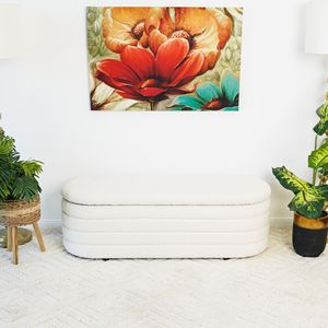 Panca Bianca in Bouclé con Contenitore, Elegante Arredo per Soggiorno - Product Image 5