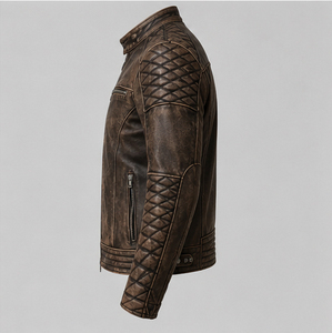 Vintage Cafe <b>Racer</b> Leather <b>Jacket</b> Urban Style Men's Vintage Cafe <b>Racer</b> Leather <b>Jacket</b> Available In All Colors & Design - Product Image 2