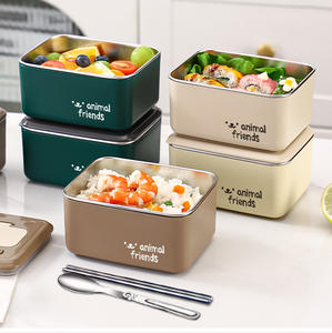 กล่องอาหารสแตนเลสสตีลทันสมัย 1 ช่อง ปลอดสาร BPA ใช้กับไมโครเวฟได้ เก็บความร้อน ป้องกันการรั่วซึม พร้อมฝาพลาสติกและชุดช้อนส้อม - Product Image 3