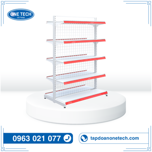 Góndola de supermercado de malla de alambre de doble cara personalizable OneTech, hierro con recubrimiento en polvo, fácil de montar, duradera y asequible - Product Image 2