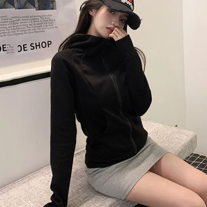 Sweat-shirt gris zippé à capuche pour femme, nouvelle collection 2026, style coréen, coupe ajustée, cardigan à manches longues, manteau uni avec poches, veste de sport à capuche - Product Image 2