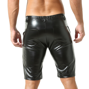 Shorts Bermuda en Cuir PU Noir pour Homme, Style Moto Biker, Boutons, Poches, Taille Moyenne, Spandex Polyester - Product Image 3