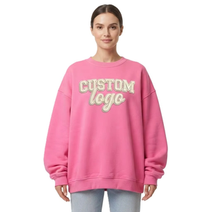 Sudadera con bordado de letras personalizadas por encargo de fábrica, OEM, hombros caídos, peso pesado, venta al por mayor, rosa, cuello redondo, sudaderas con capucha para mujer, EE. UU. - Product Image 2