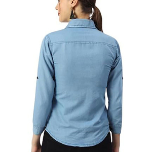 Camisa de Mezclilla Vintage para Mujer, de Algodón Suave, con Bolsillos en el Pecho, Botones, Corte Clásico, Ligera, Ecológica, Cómoda, para Uso Diario - Product Image 4