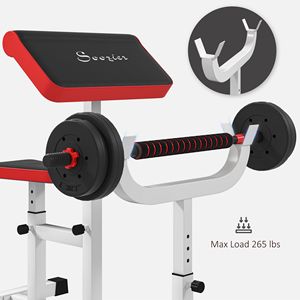 265 LBS Preacher Curl Bench <b>Adjustable</b> White Seated Arm Isolated <b>Barbell</b> Dumbbell Bicep Station for Strength Training - Product Image 5