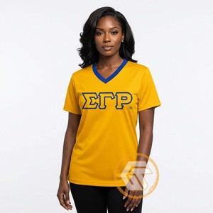 Camiseta de Cuello en V para Mujer Sigma Gamma Rho, Amarillo con Ribete Azul, Jersey de Secado Rápido, Casual, Manga Corta, Corte Regular - Product Image 2