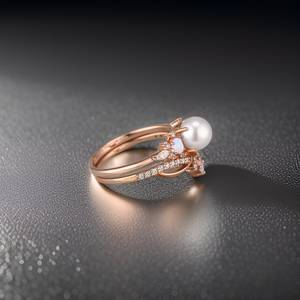 Anillo de Compromiso de Plata de Ley 925 con Baño de Oro Rosa de 14K, Certificado IGI, con Perla Vintage y Ópalo, Joyería para Mujer, para Fiestas - Product Image 5