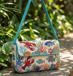 Handmade Beaded Shoulder <b>Bag</b> Boxy <b>Clutch</b> Purse <b>Embroidered</b> Flap Crossbody <b>Bag</b> for Daily Party Travel - Product Image 4