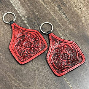 Porte-clés en cuir véritable artisanal, motif floral, style western, multicolore, pour clés de voiture, vente en gros - Product Image 2