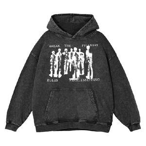 Sudadera con Capucha Extra Grande para Hombre, Negra, de Algodón French Terry, Estilo Urbano, con Estampado, Bolsillo Delantero, Manga Regular, para Otoño - Product Image 1
