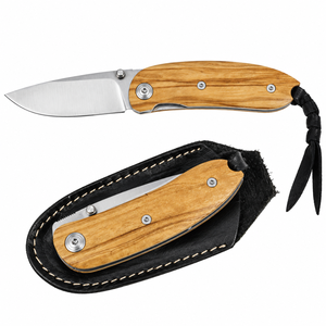 Cuchillos Plegables con Mango de Madera Marrón Claro Natural, Hoja Plateada, Funda de Cuero Negra y Cordón para Uso Diario al Aire Libre - Product Image 6