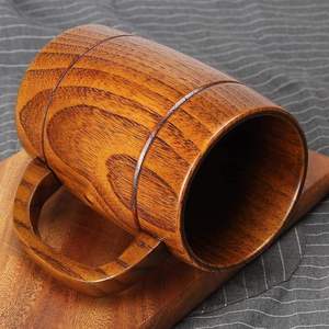 Chope à bière en bois faite à la main avec insert en acier inoxydable, design classique, poignée ergonomique, compatible lave-vaisselle et micro-ondes, motif uni, coffret cadeau pour - Product Image 5