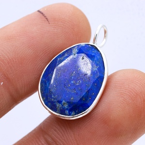Pendentif en Lapis Lazuli Naturel en Gros, Fait Main Vintage, en Argent Sterling Massif 925, avec Sertissage Géométrique Doré, Cadeau Raffiné pour Femme - Product Image 5