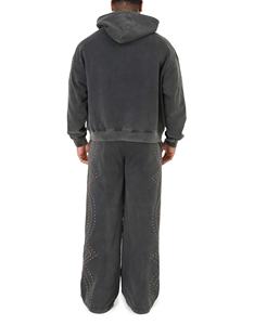 Ensemble de survêtement en molleton épais de haute qualité pour l'hiver, avec strass, lavage à l'acide, pantalon de jogging évasé pour homme - Product Image 2