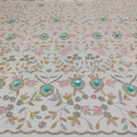 Tissu en polyester brodé avec de lourdes paillettes et perles colorées, matière pour robes de filles, vente en gros