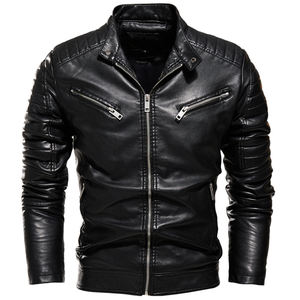 Veste en cuir PU décontractée pour homme, automne-hiver, fermeture éclair, coupe slim, manches longues, veste de mode pour moto - Product Image 3