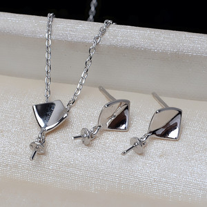 Pendientes de Plata de Ley S925 con Cadena Lisa y Diamantes, Collar Personalizado para Mujer, Accesorios de Perlas DIY, Pendientes de Plata Vacíos de Moda - Product Image 2