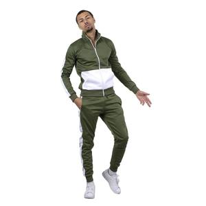 Men's Olive Green <b>White</b> Color Block Tracksuit Full Sleeve Zipper Casual <b>Jogger</b> Pants Set Breathable Polyester Cotton Autumn Wear - Product Image 5