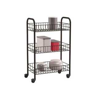 Chariot roulant Skies Trader à 4 niveaux en métal blanc avec étagères en bois et paniers en fil métallique, chariot de boulanger mobile, chariot de cuisine pour épices et appareils - Product Image 3