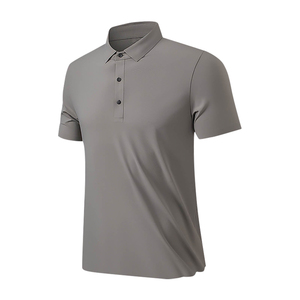 Men's Short Sleeve <b>Polo</b> Shirt Knitted Solid Color Casual Style Quick Dry Regular Fit Gray - Product Image 2