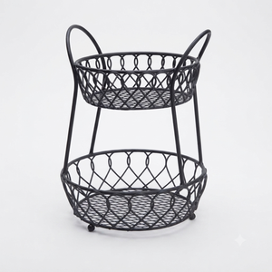 Copper Finish Double Tier Metal <b>Storage</b> Basket Round Wire Stand for Kitchen Sundries Display Elegant Decorative <b>Storage</b> Basket - Product Image 3