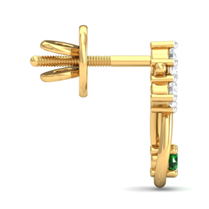 Women's Yellow Gold <b>Stud</b> <b>Earrings</b> With Round Diamond And Green Gem Water Drop Design Classic Style - Product Image 4