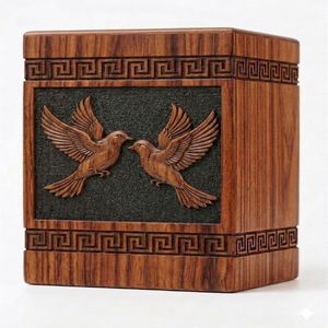 Natural Wood Cremation Urn Carved Birds Design <b>Memorial</b> <b>Keepsake</b> <b>Box</b> for Adult Burial Home Shrine Decorative - Product Image 4