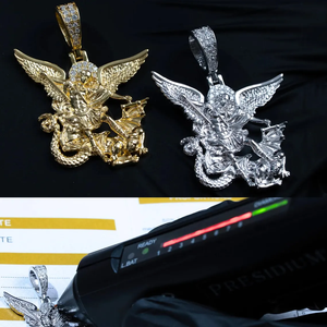 Pendentif Saint Michel en Moissanite Plaqué Or 14K, Collier Archange en Argent Sterling 925, Bijoux Religieux Hip Hop, Petite Pièce - Product Image 2