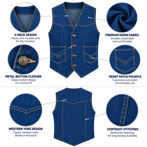 เสื้อกั๊กทำงานลำลองผู้ชายแบบ OEM สั่งทำพิเศษ ระบายอากาศได้ดี ผ้าเดนิม กันลม มีกระเป๋าขนาดใหญ่ คอวี ปิดด้วยซิป เหมาะสำหรับกิจกรรมกลางแจ้ง - Product Image 5