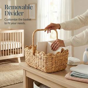 Cesta organizadora de pañales de hierba marina ecológica hecha a mano con asa, cesta de almacenamiento para guardería con borde festoneado, hecha en Vietnam - Product Image 5