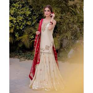 Conjunto de traje de fiesta para mujer de diseñador Top y Sharara con atuendo de noche elegante Dupatta - Product Image 5