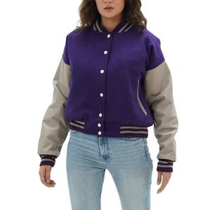Chaqueta universitaria de lana para mujer al por mayor con diseño tejido bordado Color personalizado y manga larga transpirable de alta calidad - Product Image 1