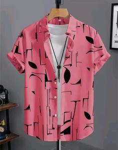 Chemise hawaïenne à manches courtes pour homme avec imprimés géométriques et abstraits de feuilles - Product Image 2