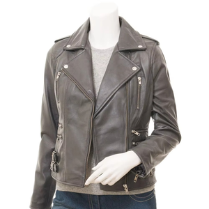 Chaqueta de Motociclista para Mujer, de Cuero Genuino, Impermeable, Gruesa, de Manga Larga, con Cuello Abierto, Cierre de Cremallera, Color Sólido, Estilo Biker, para Otoño - Product Image 2