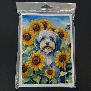 Terrier tibétain fantaisiste en tournesols A7 Taille 5x7 Cartes vierges Lot de 8 avec enveloppes Collection de cartes de voeux - Product Image 3