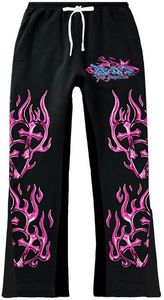 Conjunto de Sudadera con Capucha y Pantalones Jogger Estilo Vintage Lavado, Estampado de Llamas Rosa y Negro, Sudadera Corta, Pantalones de Pierna Ancha, Ropa Urbana con Bordado y Estampado Puff - Product Image 6