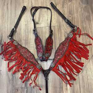 Ensemble de têtière et de collier de poitrail en cuir véritable de qualité supérieure à 100 %, style western, avec franges – Fournisseur et fabricant en gros - Product Image 4