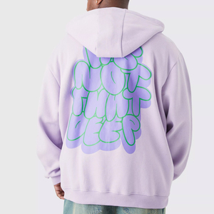 Men's Lavender Hooded Sweatshirt Oversized Fit <b>Back</b> Print Streetwear Style 100% Cotton Fleece Pocket Regular Sleeve Winter Wear - Product Image 2