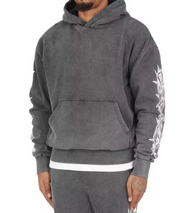 Ensembles de survêtements pour hommes, en tissu délavé, à capuche, pour l'hiver, avec logo personnalisé imprimé - Product Image 2