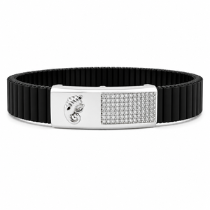 925 Sterling Silver Black Link Bracelet Cubic Zirconia High Polish Ganesha Motif Spiritual <b>Mens</b> Unisex Modern Design for Wedding - Product Image 1