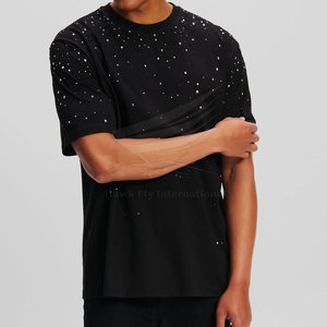 T-shirt en coton respirant 100 % avec strass, col rond, confortable, style streetwear, personnalisable, haute qualité, fabrication usine, vente chaude - Product Image 2