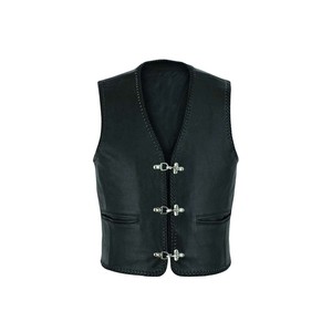 Chaleco de cuero vacuno negro premium, transpirable, de diseño vintage, informal, para verano. - Product Image 4