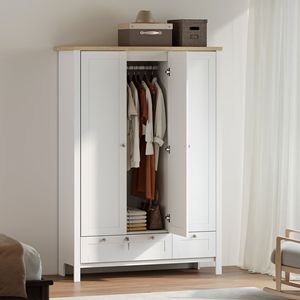 Armario de Dormitorio Blanco con Cajones con Cerradura, 3 Puertas y Barra para Colgar Ropa, Armario con Estantes de Almacenamiento - Product Image 2