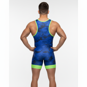 Five B Boys Singlet de lutte bleu camouflage sans manches, ajusté, anti-humidité, taille élastique, maillot de sport toutes saisons - Product Image 3